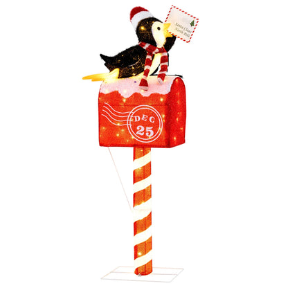 Costway 4.8 FT Christmas Lighted Penguin on Mailbox with 100 LED White Lights,Ground Stakes