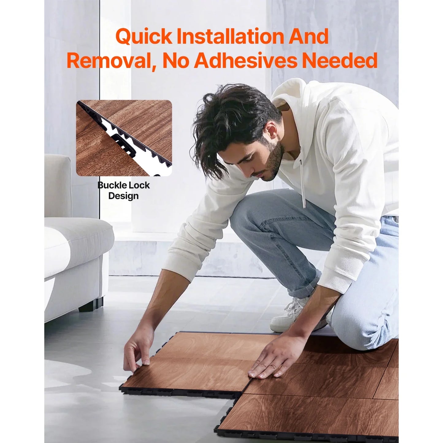 KFFKFF Interlocking Dance Floor Tiles, 12.4 x 12.4 in, 52-Piece Portable Flooring with Cushioned Base (Oak Wood Grain, Covers 52 sq. ft/Box)