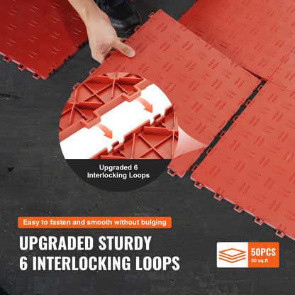 KFFKFF 50 Pack Garage Tiles Interlocking 12x12 Inch Garage Floor Tiles Red