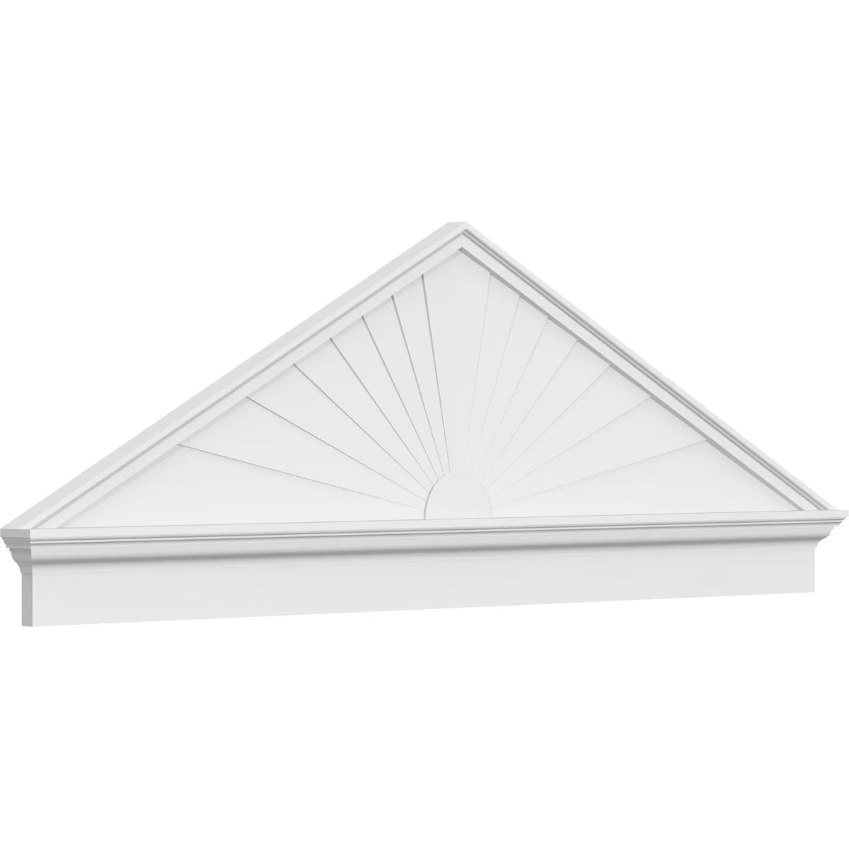 Ekena Millwork 52"W x 19-7/8"H x 2-3/4"P (Pitch 6/12) Peaked Cap Sunburst Architectural Grade PVC Combination Pediment