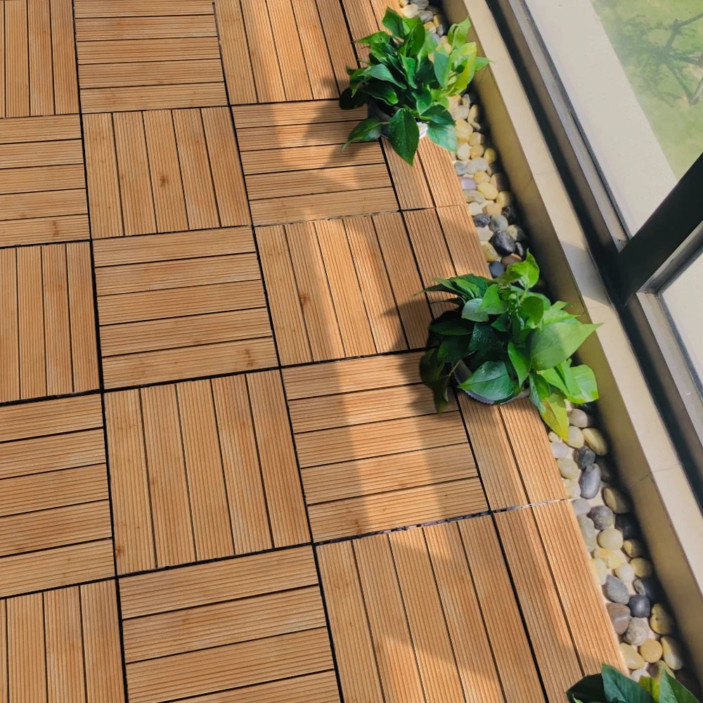 Renwick 12" x 12" Square Wooden Floor Tiles, 27 Pieces, Natural Wood