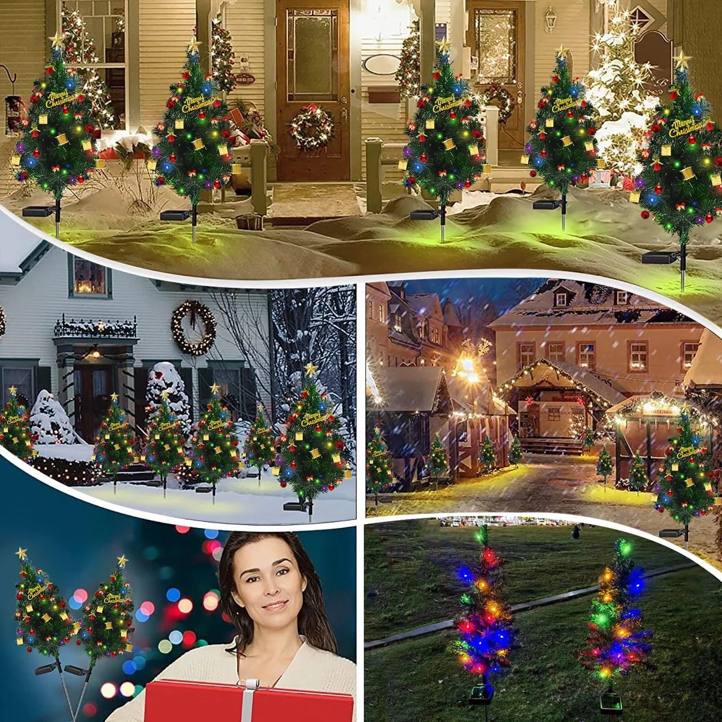 2 Pack Mini Christmas Tree with Lights Ornaments, 20LED-Lights Solar Powered Garden Stake Lights Xmas Tree