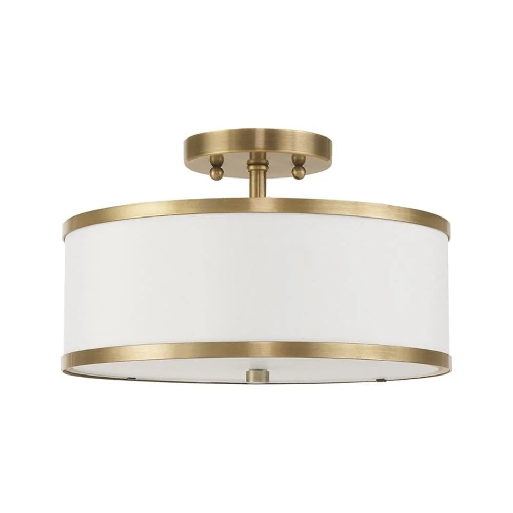 Livex Lighting Park Ridge 2-Light Metal & Fabric Ceiling Mount in Antique Brass