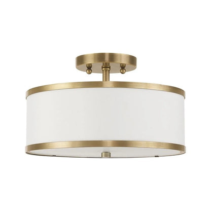 Livex Lighting Park Ridge 2-Light Metal & Fabric Ceiling Mount in Antique Brass