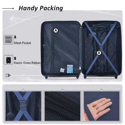 3 Piece Navy Luggage Travel Set, 20" 24" 28" Carry on Luggage with Spinner Wheels, Lightweight Hard Case Luggage Travel Suitcase Christmas Gifts for Business Trip Holiday Travel Cruise