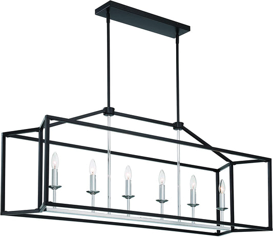 Vanity Art 6 Lights Kitchen Island Linear Pendant Chandelier | Modern Hanging Lighting Farmhouse Light Fixtures for Over Dining Table Kitchen Living Room 15056-BK-CH