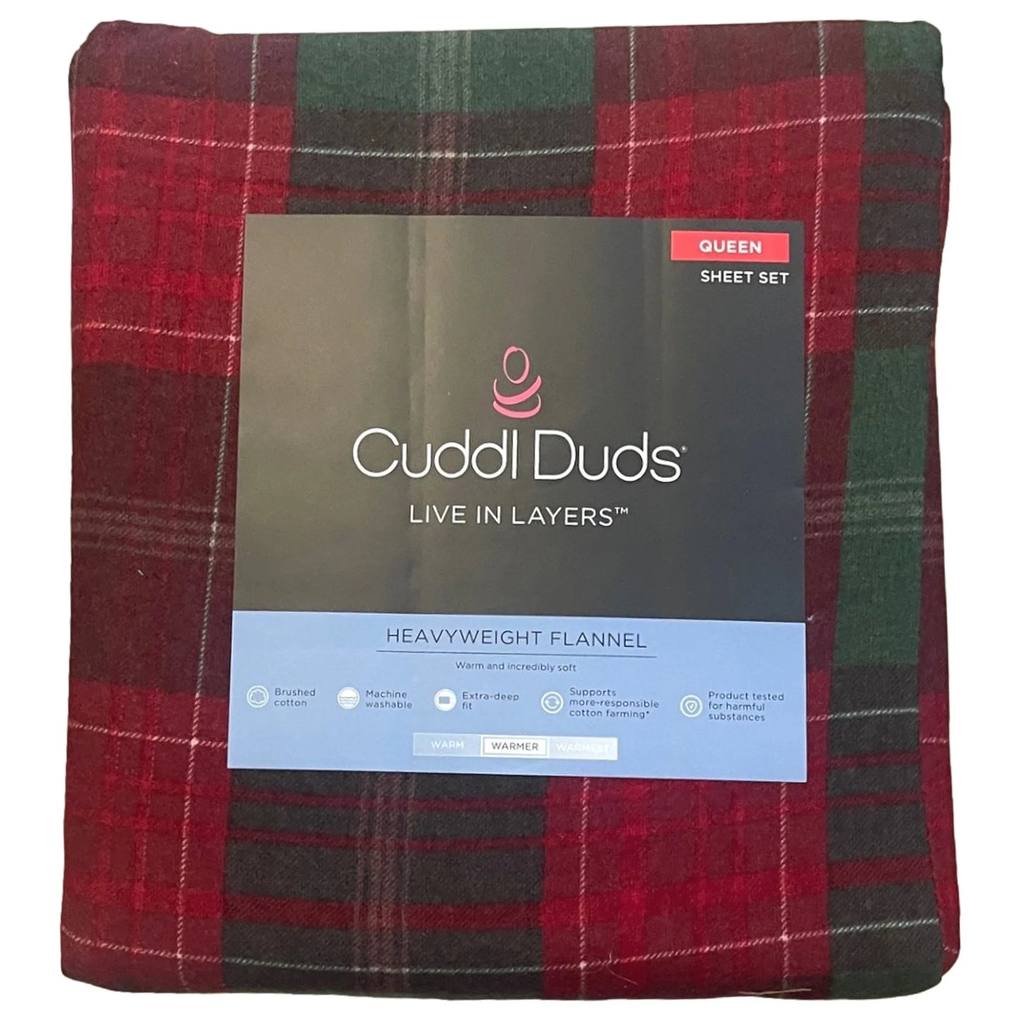 Cuddle Duds Flannel Sheet Set Christmas Plaid Queen Bed Sheets, Bedding