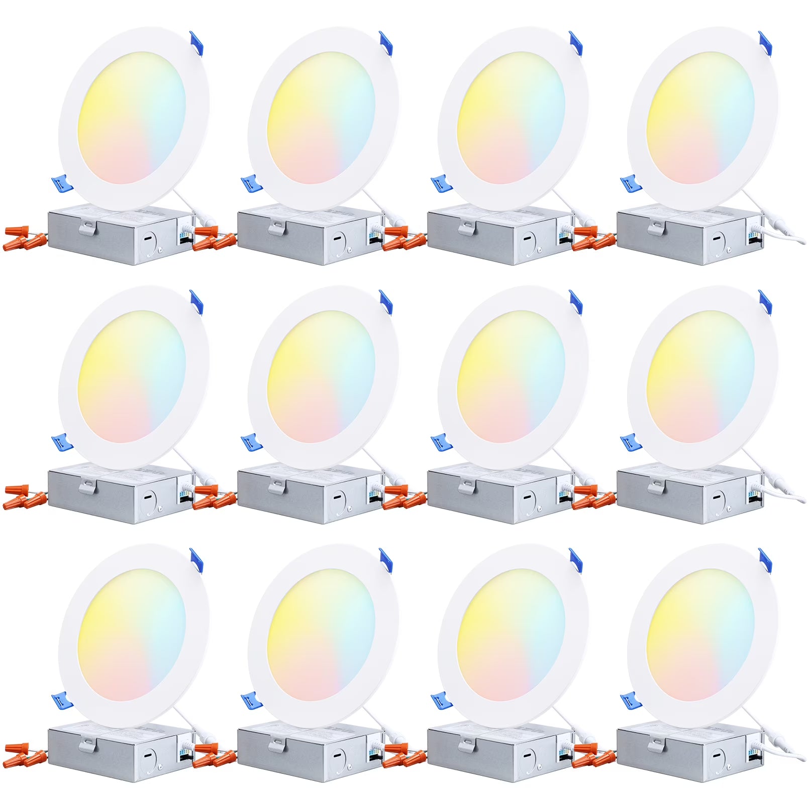 12 Pack 5CCT 3" Ultra-Thin LED Recessed Lighting with J-Box, CRI90, Aluminum, 2700K3000K3500K4000K5000K, 5%-100% Dimmable Slim Recessed Downlight, 6W 450LM, ETL& ES