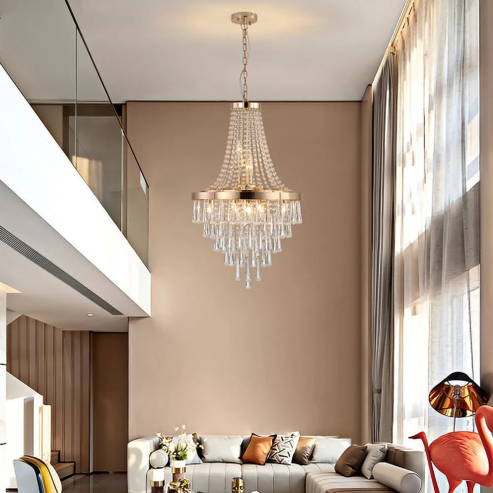 ACE-LIGHTS,Gold Crystal Chandeliers(Bulbs Not Included),Large Contemporary Luxury Ceiling Lighting for Living Room,Dining Room,Bedroom,Hallway(Golden)