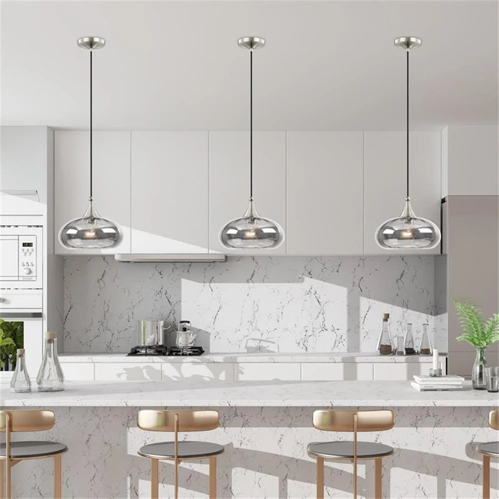 Livex Lighting 11" 1-Light Smoke Glass & Metal Single Pendant in Brushed Nickel