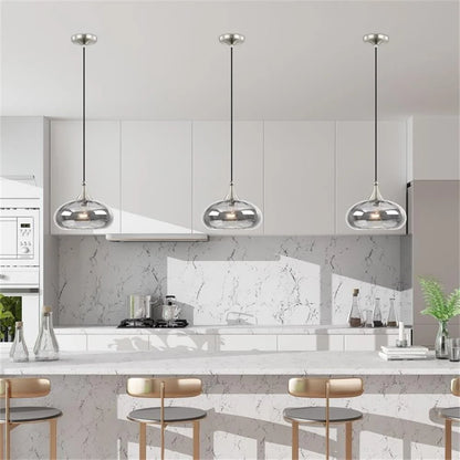 Livex Lighting 11" 1-Light Smoke Glass & Metal Single Pendant in Brushed Nickel