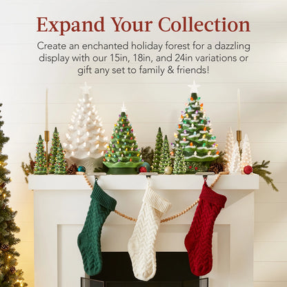 Best Choice Products 24in X-Large Pre-Lit Ceramic Christmas Tree Decor w/74 Multicolor Bulbs, LED Light - Green