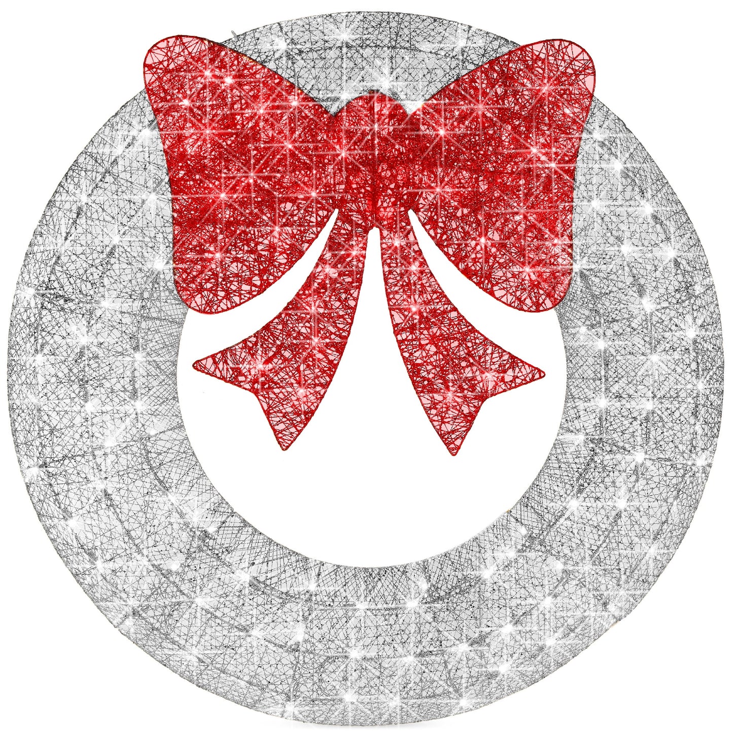 Best Choice Products 36in Pre-Lit Outdoor Christmas Wreath, LED Metal Holiday Decor w/120 Lights, Bow - Green/Red