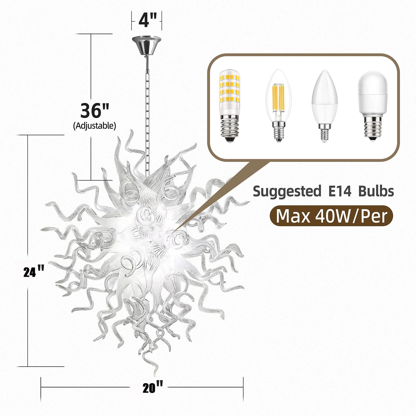 Longree Luxury Chandeliers Modern Hand Blown Glass Art Chandelier Ceiling Light Hanging Pendant Chandelier Light Fixture Decoration for Bedroom Indoor Lighting Living Room (Customizable Size & Color)