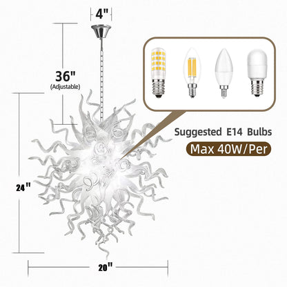 Longree Luxury Chandeliers Modern Hand Blown Glass Art Chandelier Ceiling Light Hanging Pendant Chandelier Light Fixture Decoration for Bedroom Indoor Lighting Living Room (Customizable Size & Color)
