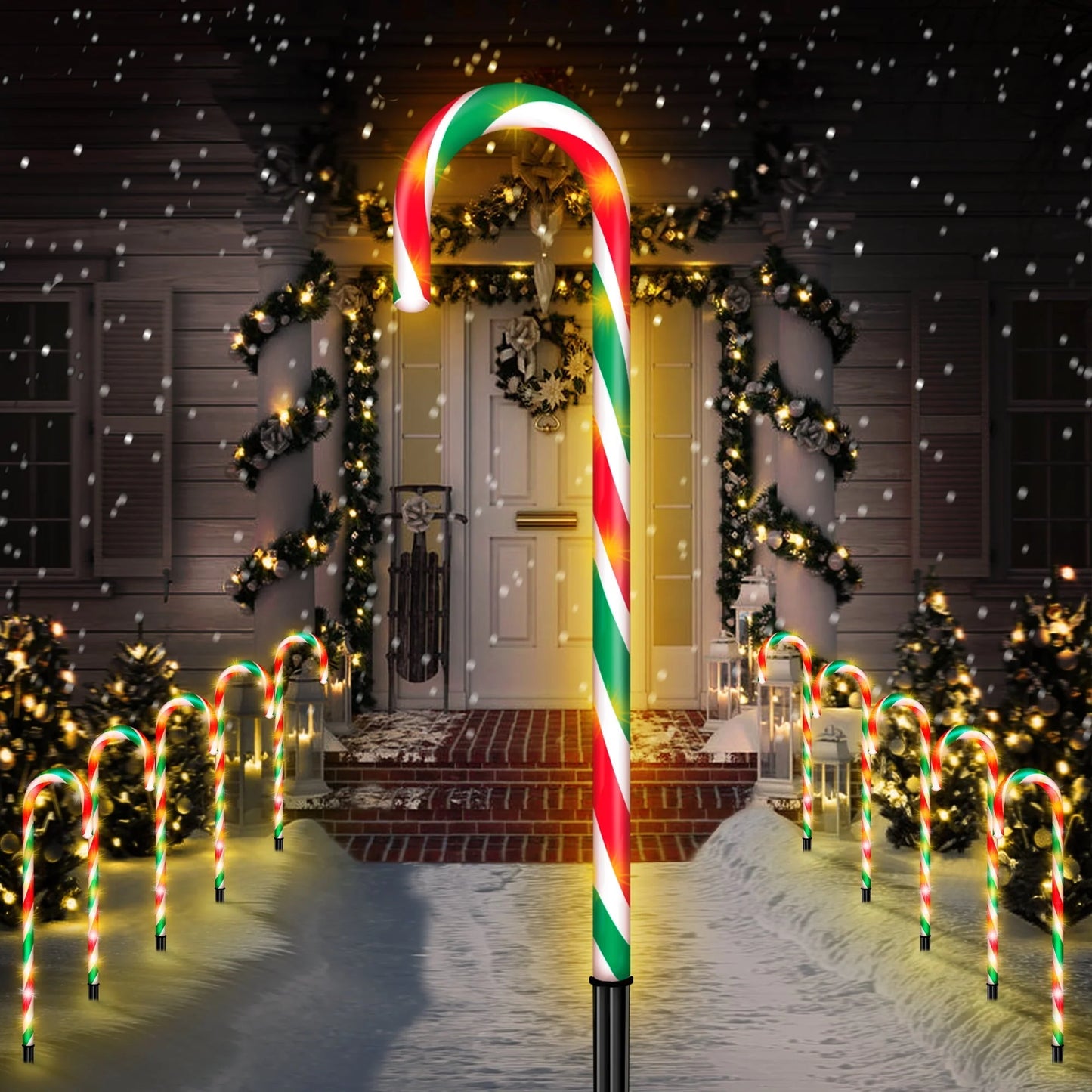 Christmas Candy Cane Lights 21 Inch 10 Pack 8 Lighting Modes Flickering Candy Pathway Marker Outdoor Indoor Waterproof UL Listed Christmas Lighting Decoration Light
