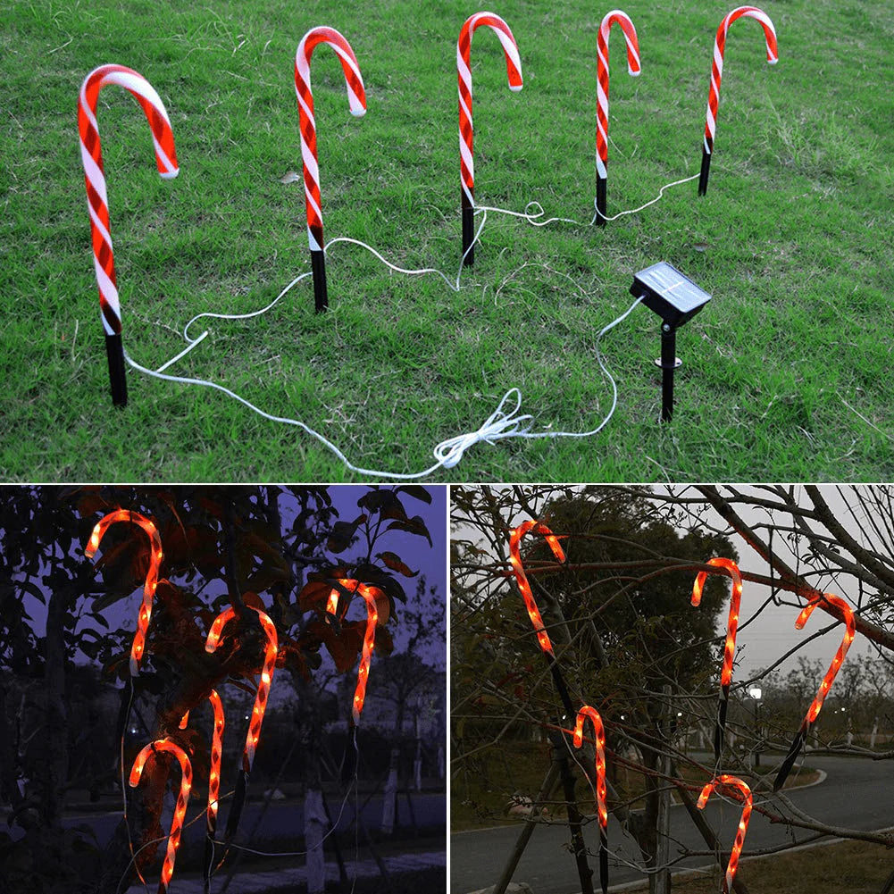 Christmas Candy Cane Lights, 15inch Set of 5 Solar Powered Candy Canes Christmas Pathway Lights Outdoor-Candy Cane Christmas Decorations Outdoor for Holidays Lighting up Sidewalk,Yard,