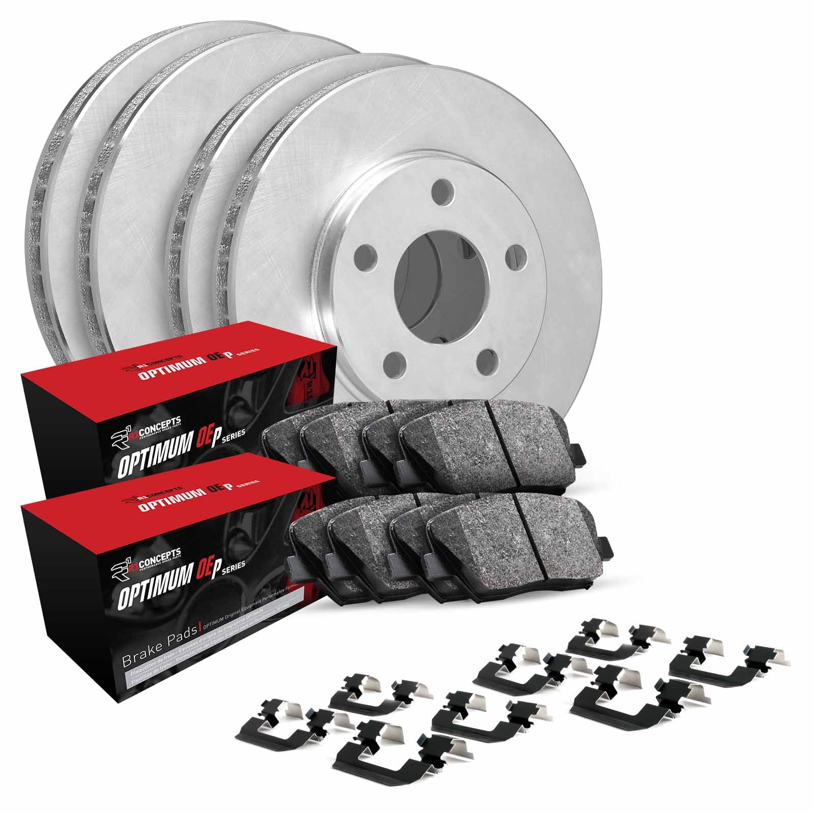 R1 Concepts Front Rear Brakes and Rotors Kit |Front Rear Brake Pads| Brake Rotors and Pads| Optimum OEp Brake Pads and Rotors |Hardware Kit WFUH2-45013