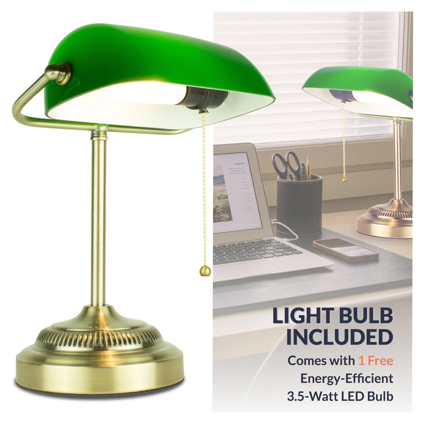 Newhouse Lighting Morgan Antique Green Adjustable Energy-Efficient LED Bankers Desk Lamp