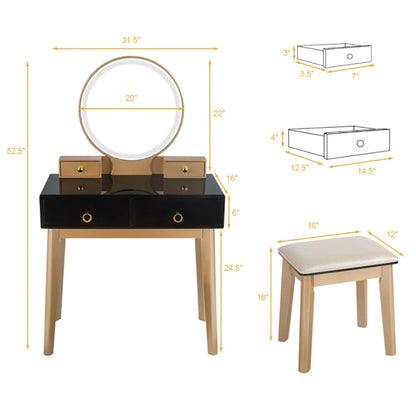Kadyn Makeup Dressing Table Modern Vanity Set, Makeup Vanity Table Set 3 Color Lighting Dressing Table-Black