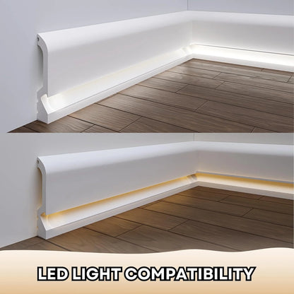 TUALCA 7-Piece 94.5? (55.12 ft) LED Baseboard Molding with Duct Kit for Seamless Ambient Home Accent Lighting | Waterproof Channel for Easy LED Strip Installation (Baseboard MOLDING with LED Duct)