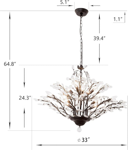 Maxax 4 Lights Semi Flush Mount Crystal Chandelier, Modern K9 Ceiling Light Fixtures, Adjustable Hanging Pendant Lighting, E12 Ceiling Light for Entry Way, Dinning Room, Living Room, Bedroom, Black