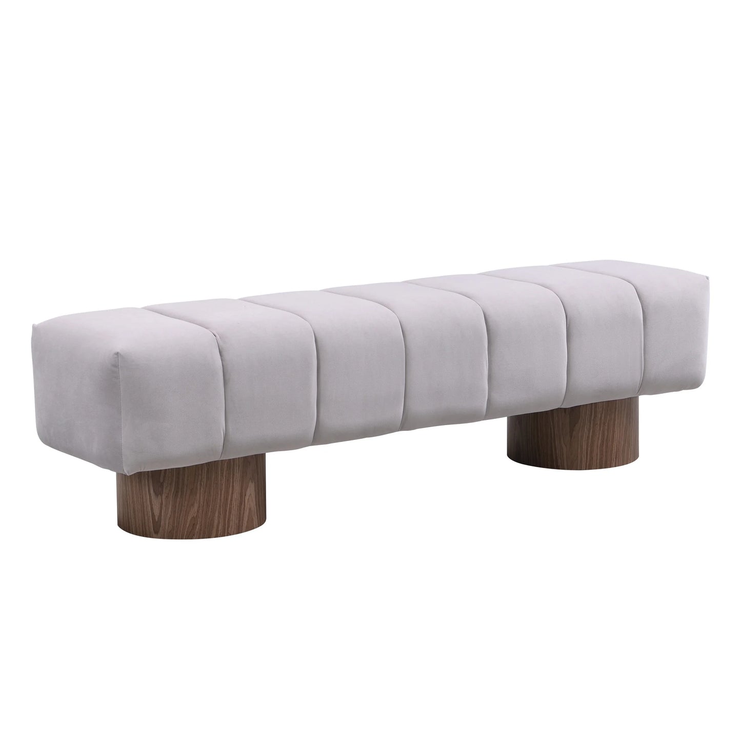 Christopher Knight Home Modern Mid-Century 64" Velvet Tufted Ottoman Bench, Faux Wood Legs, Light Gray