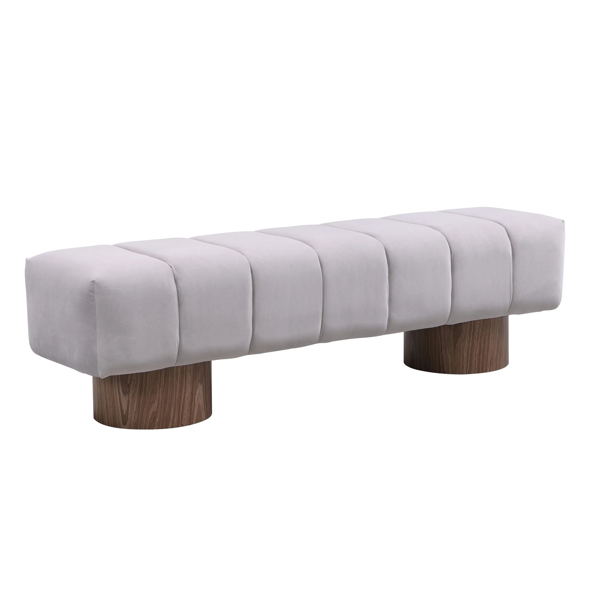 Christopher Knight Home Modern Mid-Century 64" Velvet Tufted Ottoman Bench, Faux Wood Legs, Light Gray
