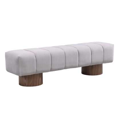 Christopher Knight Home Modern Mid-Century 64" Velvet Tufted Ottoman Bench, Faux Wood Legs, Light Gray