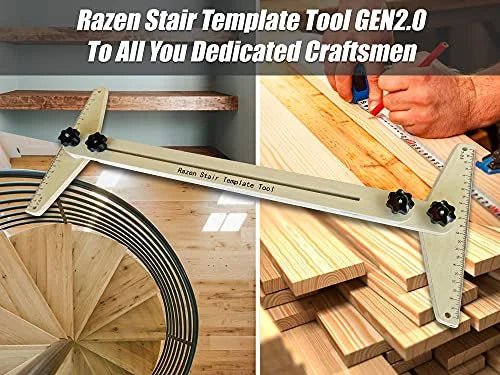 Stair Tread Template Tool Gen3.0, Wood Stair Jig for Measuring Shelf, Laminate Treads and Risers, Adjustable Stair Gauge from 30.25" to 49.25", Upgraded Screw Tightening
