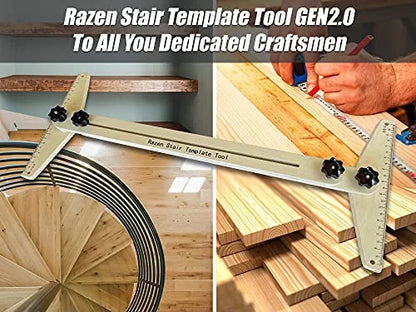 Stair Tread Template Tool Gen3.0, Wood Stair Jig for Measuring Shelf, Laminate Treads and Risers, Adjustable Stair Gauge from 30.25" to 49.25", Upgraded Screw Tightening