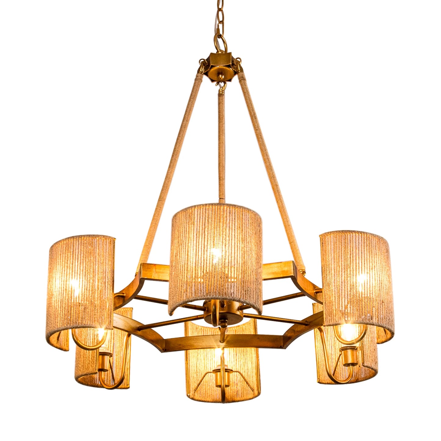 30'' Farmhouse Wood Chandelier, 6-Light Rustic Dining Room Light Fixture, Adjustable Height, Wood Pendant Lighting for Kitchen Living Room Hallway
