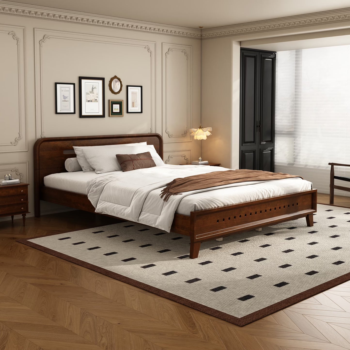 Christopher Knight Home King Size Bed Frame with Headboard, Solid Wood Platform Bed, Earthy Khaki