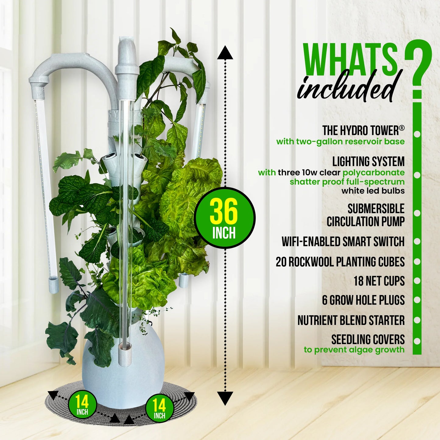 The Hydro Tower Hydroponic Tower with Integrated Lighting and Watering Systems | Simple Setup | Easy Upkeep | Fast Growth | (CT2 Model)