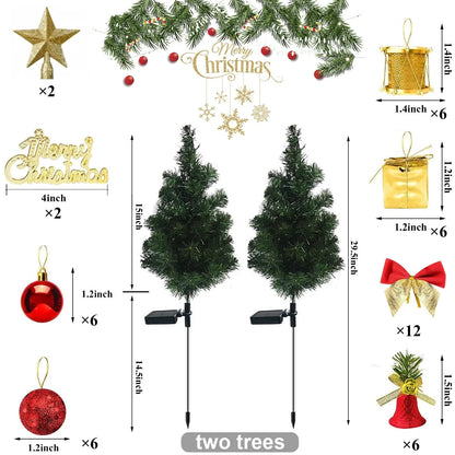 2 Pack Mini Christmas Tree with Lights Ornaments, 20LED-Lights Solar Powered Garden Stake Lights Xmas Tree