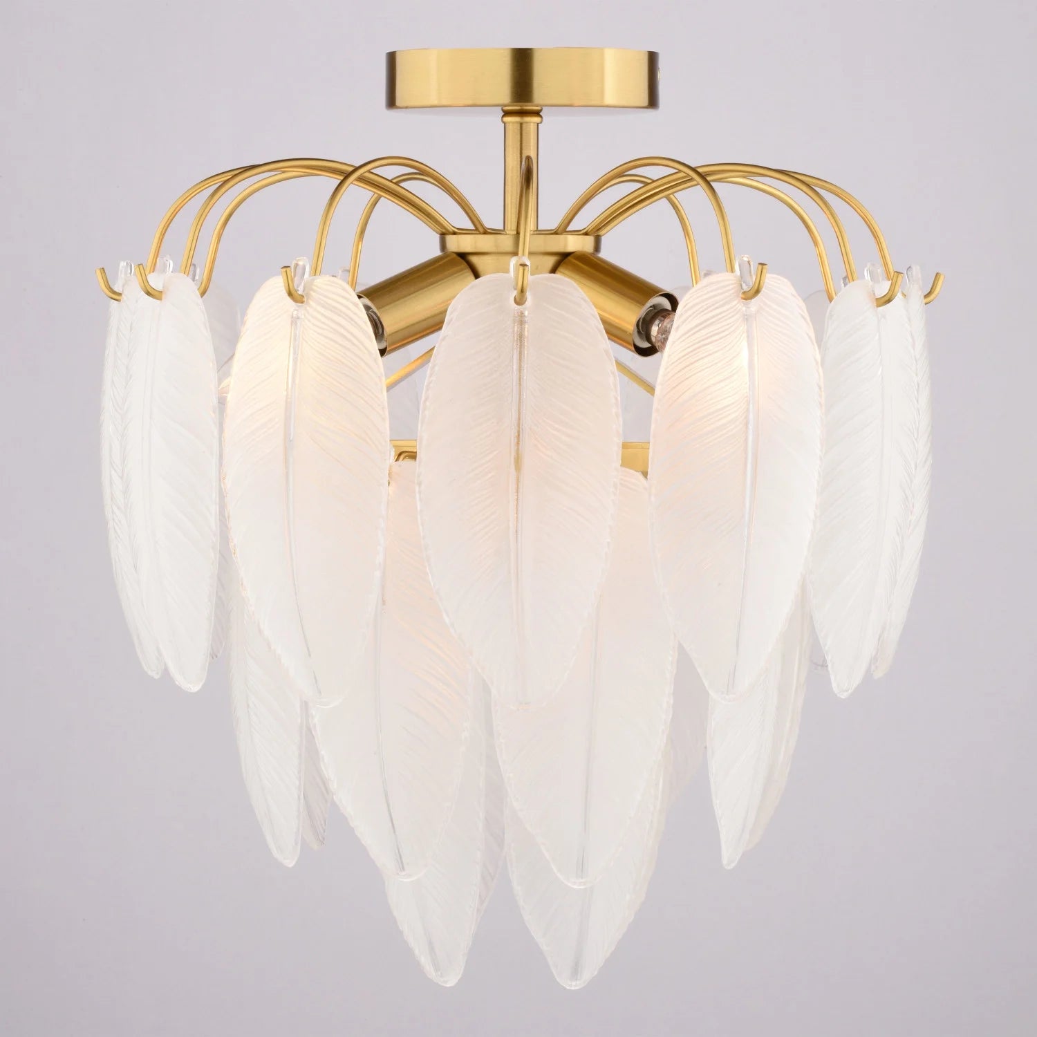 Burbank 4-Light 13.5 in. Wide Muted Gold Brass Traditional Waterfall Semi Flush Mount Lighting Fixture, White Frosted Leaf Glass Shade, Dimmable LED Compatible for Low Ceilings