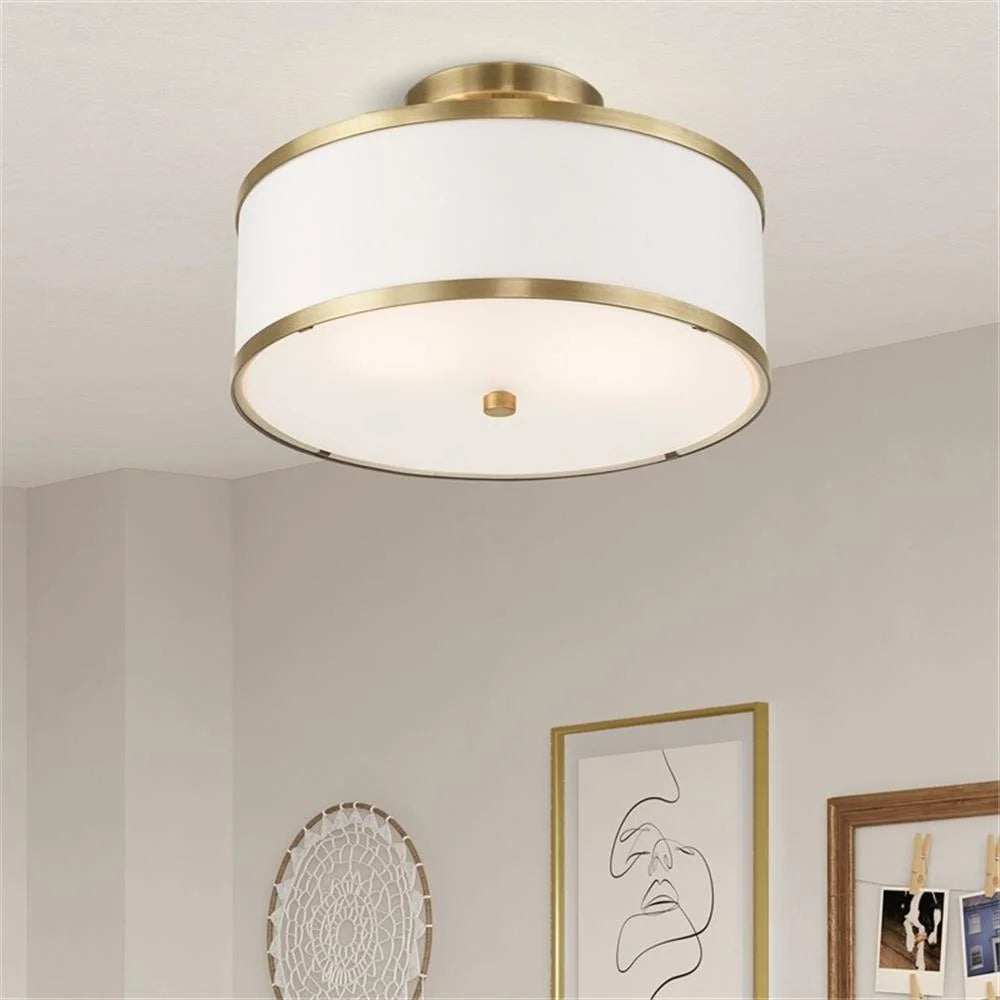 Livex Lighting Park Ridge 2-Light Metal & Fabric Ceiling Mount in Antique Brass