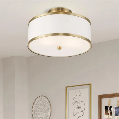 Livex Lighting Park Ridge 2-Light Metal & Fabric Ceiling Mount in Antique Brass