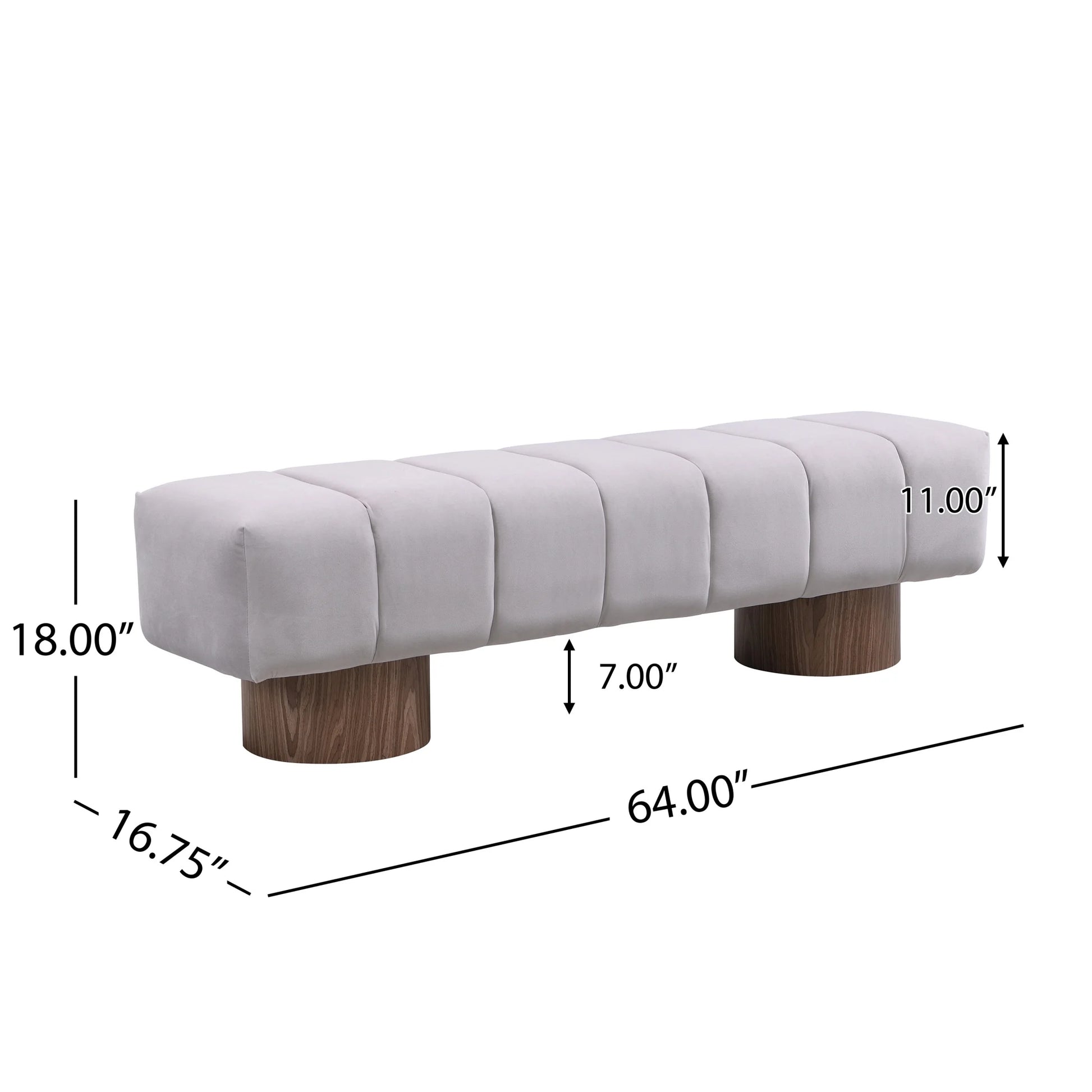 Christopher Knight Home Modern Mid-Century 64" Velvet Tufted Ottoman Bench, Faux Wood Legs, Light Gray