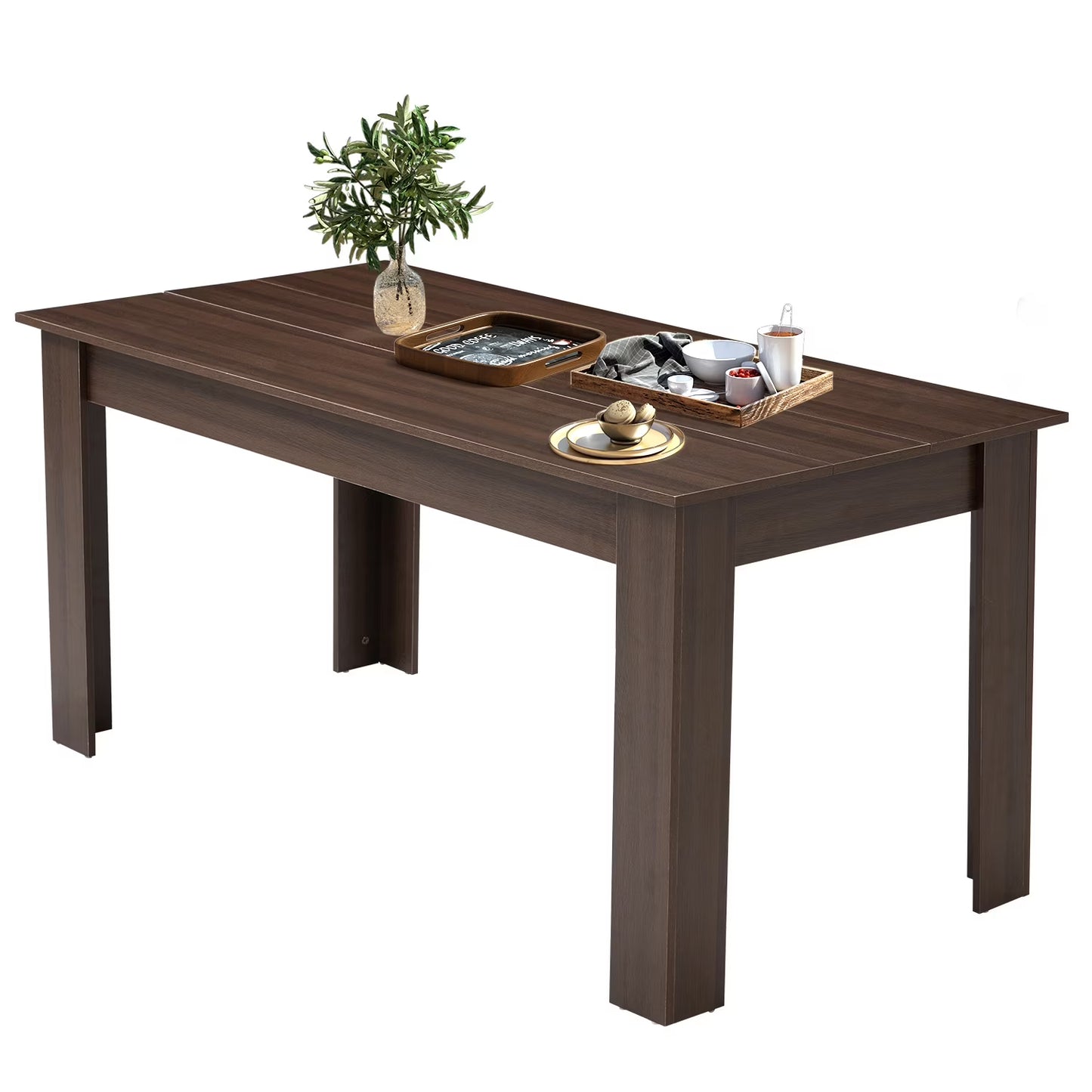 AVAWING 44" Dining Room Bench Set of 2, Wood & Linen Fabric Kitchen Benches, Beige & Natural