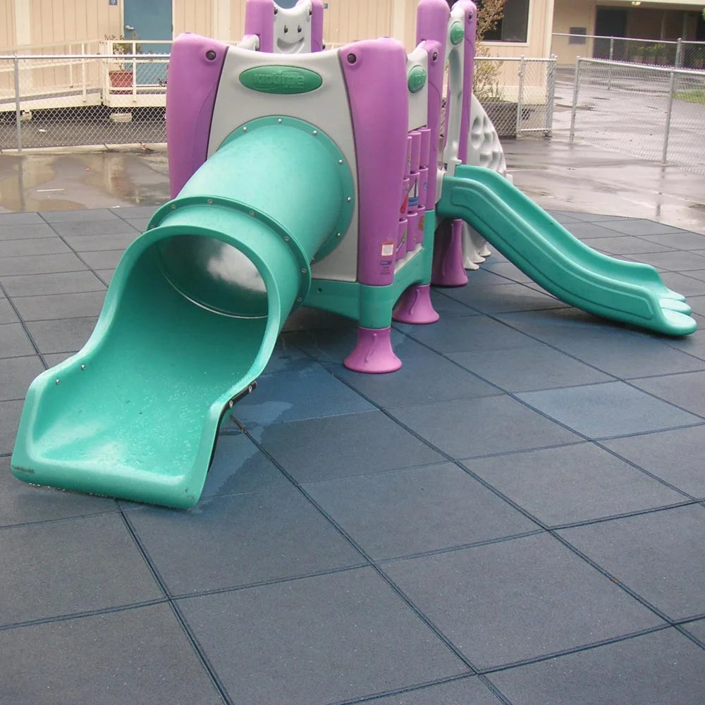 Rubber-Cal "Eco-Safety" Interlocking Playground Tiles - 2.50 x 19.5 x 19.5 inch - One Tile - 2.77 Square Feet Coverage - Blue