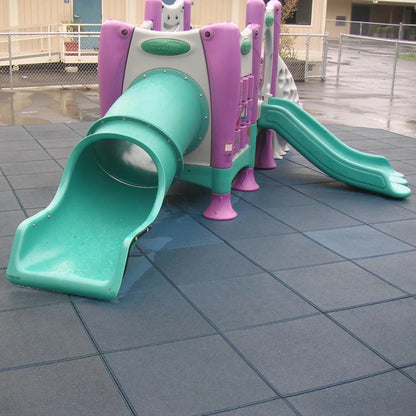 Rubber-Cal "Eco-Safety" Interlocking Playground Tiles - 2.50 x 19.5 x 19.5 inch - One Tile - 2.77 Square Feet Coverage - Blue