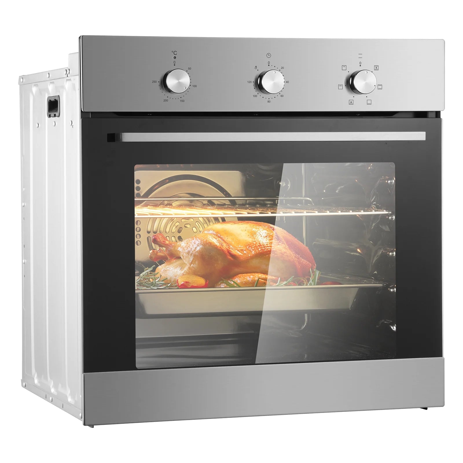 KFFKFF Solo Wall Oven, 24" Electrically Integrated Wall Oven with Half a Dozen Cooking Capabilities, 2.68 Cubic Ft Electric Wall Ovens with Timing Device, 2000W Electric Oven