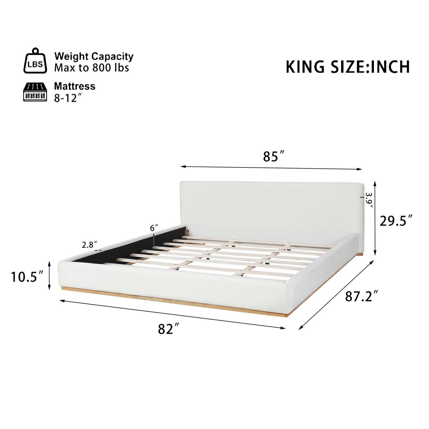 Christopher Knight Home Queen Bed with Velvet Upholstery, Solid Wood Platform, Padded Headboard, White