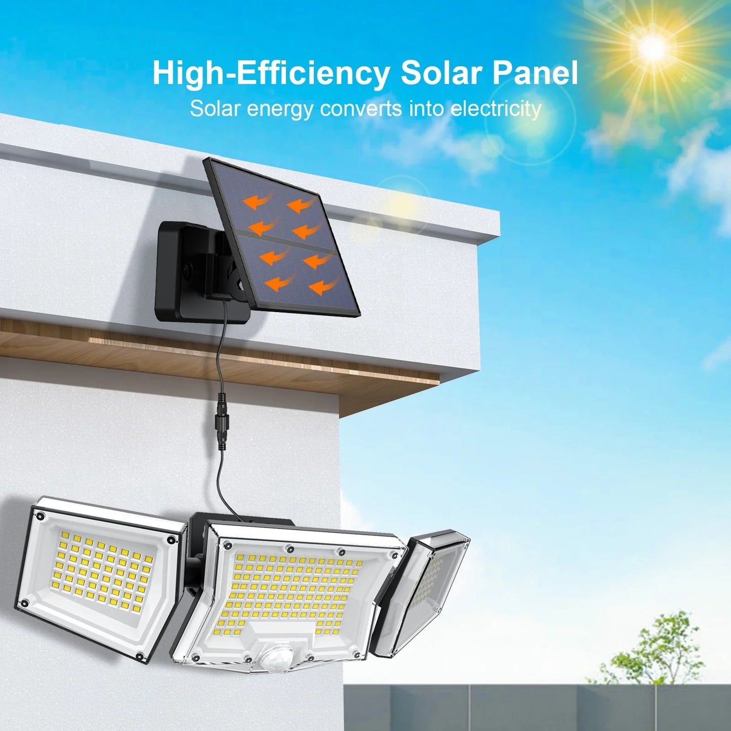 WYRAVIO Solar Lights Outdoor, 205 LED Solar Motion Sensor Security Lights, Solar Flood Lights with 3 Modes 270° Wide Lighting Angle, IP65 Waterproof Wall Lamp for Porch Yard Garage