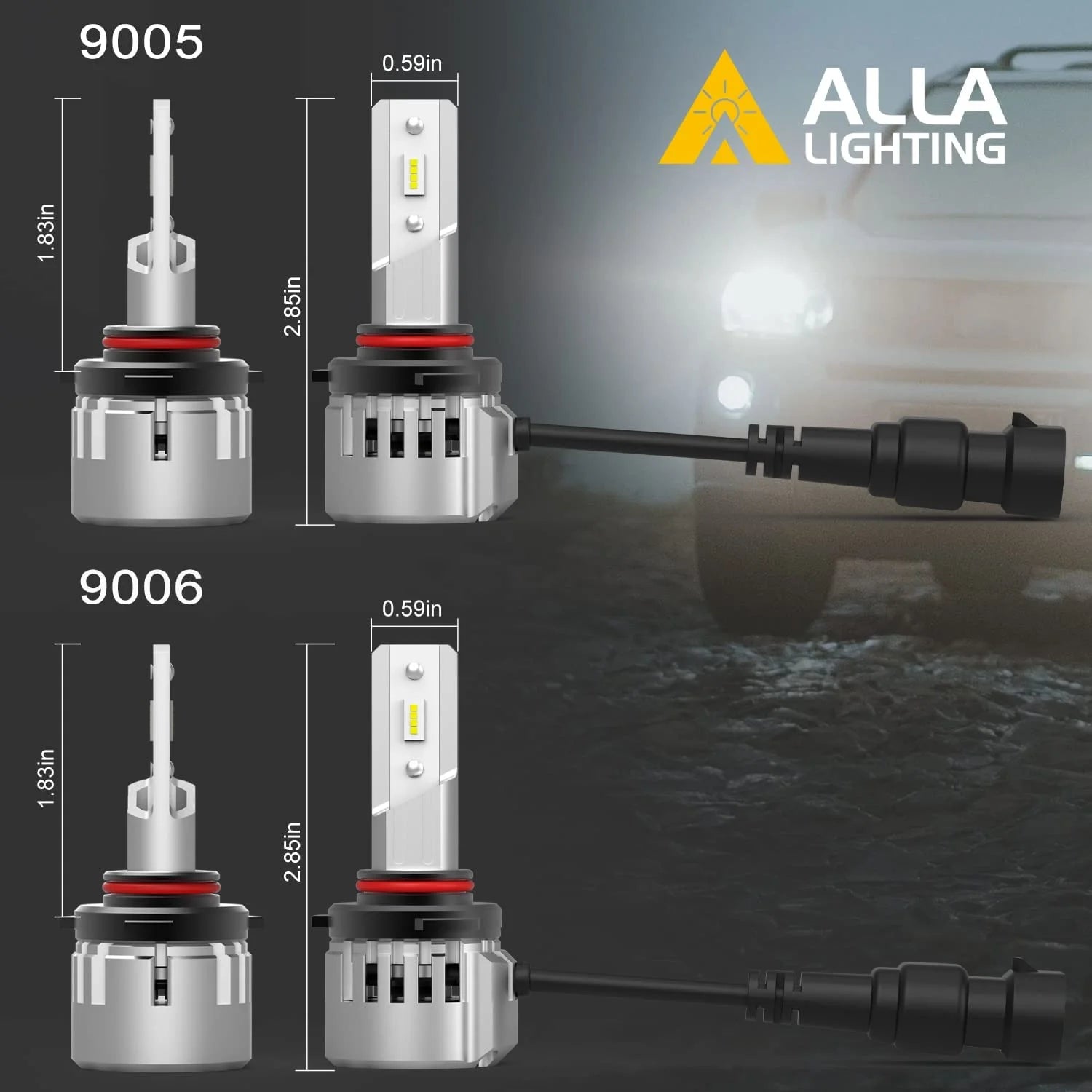 Alla Lighting 9006(HB4) 9005(HB3_ LED Headlights Bulbs Combo High Beam, Low Beam Replacement, 6000K-6500K Xenon White Xtreme Super Bright Conversion Kits