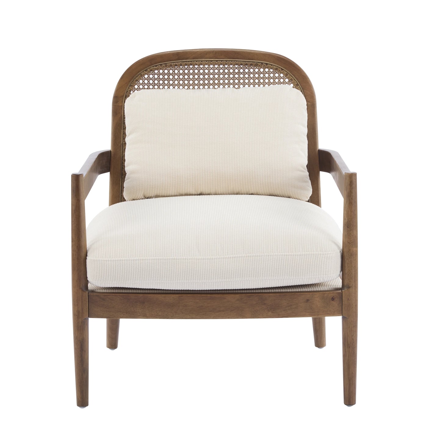 Christopher Knight Home [Set of 2] Mid-Century Modern Accent Chairs with Light Brown Solid Wood Frame, Rattan Backrest with Cushion - Comfortable Armchairs Light Brown