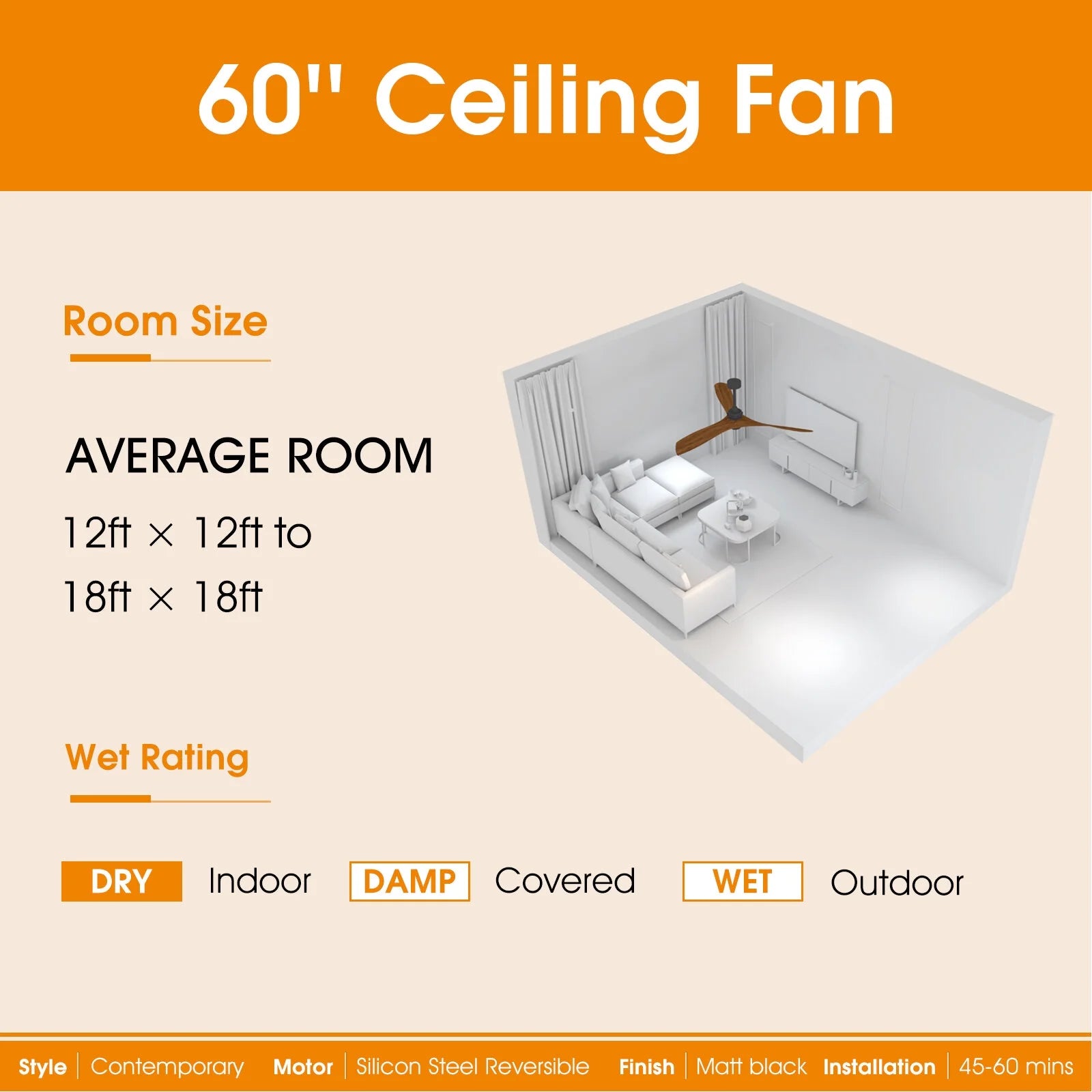 52 Inch Minimalist Ceiling Fan Light with 6 Speed Remote Energy-Saving Dc Motor,Matte White Metal & Wood Electrical Appliances Fans