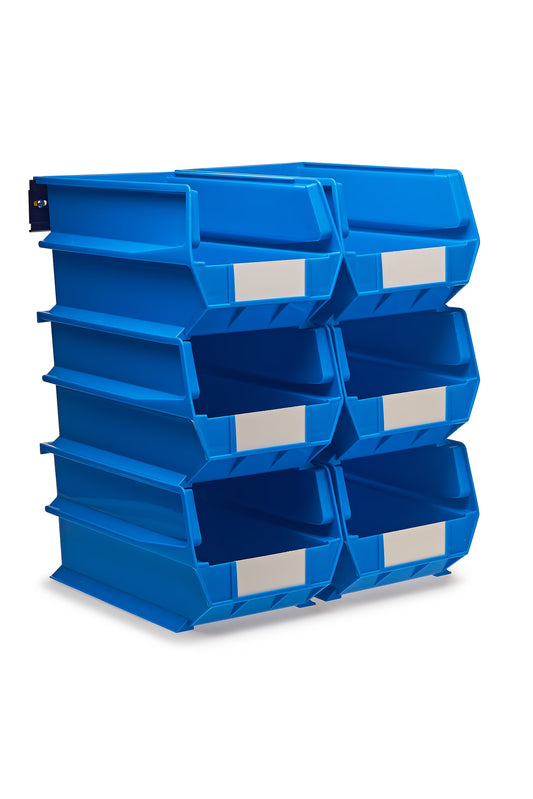 Triton Products LocBin 8-Piece Wall Storage Unit with 14-3/4"L x 8-1/4"W x 7"H Interlocking Poly Bins, 6ct, Wall Mount Rails 8-3/4"L with Hardware, 2pk Organizers