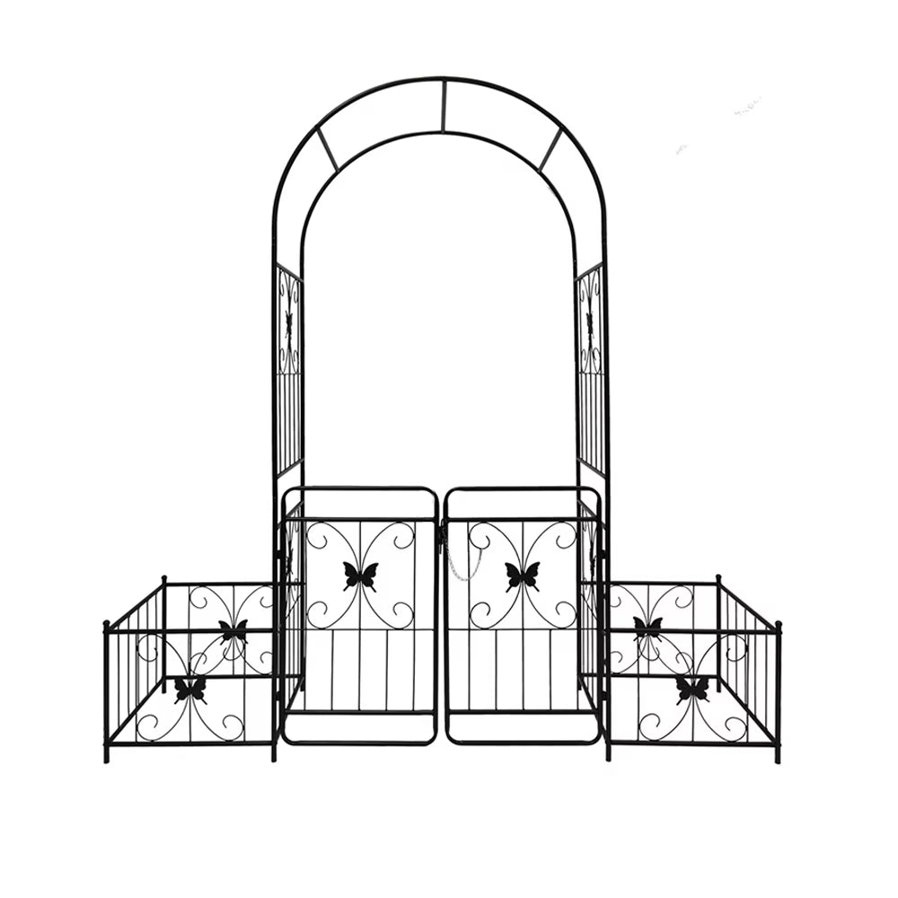 IVV 7.2ft Garden Arbor Arch with Gate and Side Planter Box, Wedding Arch Archway for Ceremony Party, Trellis for Plant Climbing, Christmas Decorations Pergola for Backyard, Lawn, Patio, Yard (Black)